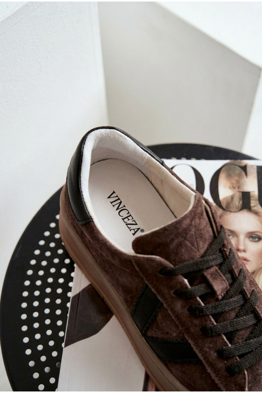 Dámske športové topánky z prírodného semišu s platformou Vinceza 79597 hnedé