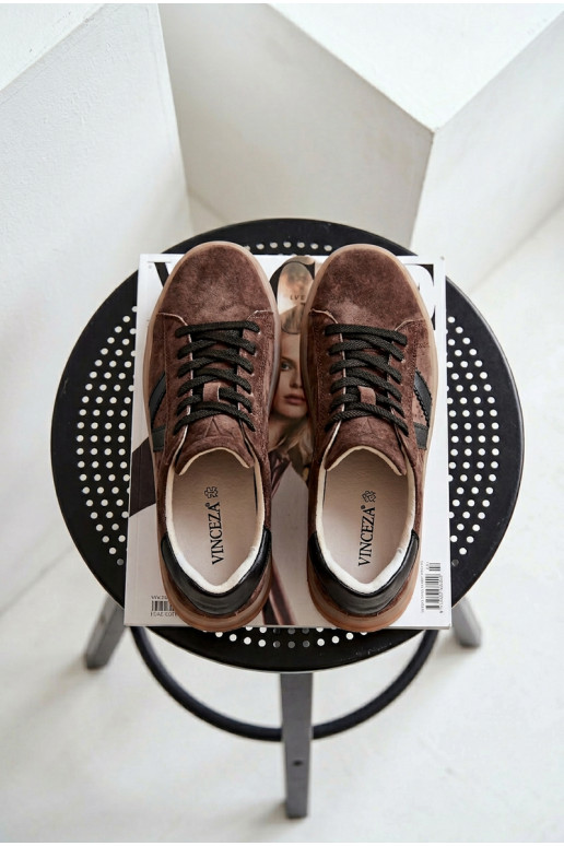 Dámske športové topánky z prírodného semišu s platformou Vinceza 79597 hnedé