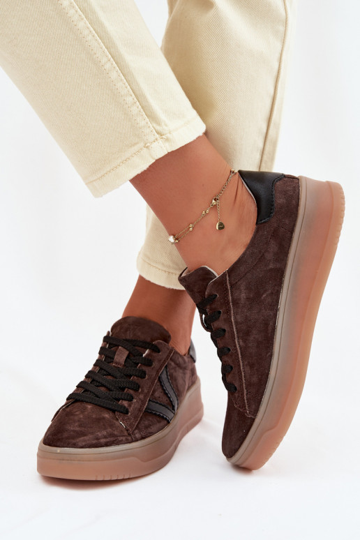Dámske športové topánky z prírodného semišu s platformou Vinceza 79597 hnedé