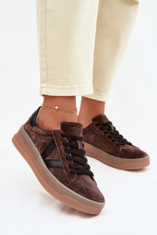 Dámske športové topánky z prírodného semišu s platformou Vinceza 79597 hnedé