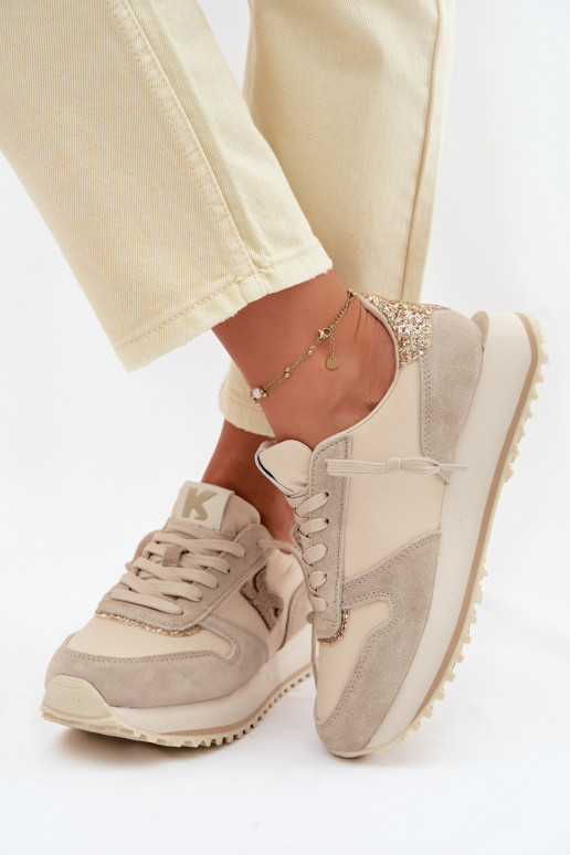 Kožené zo semišu Tenisky model obuvi Dámske s platformou Kobbo 100103 béžová