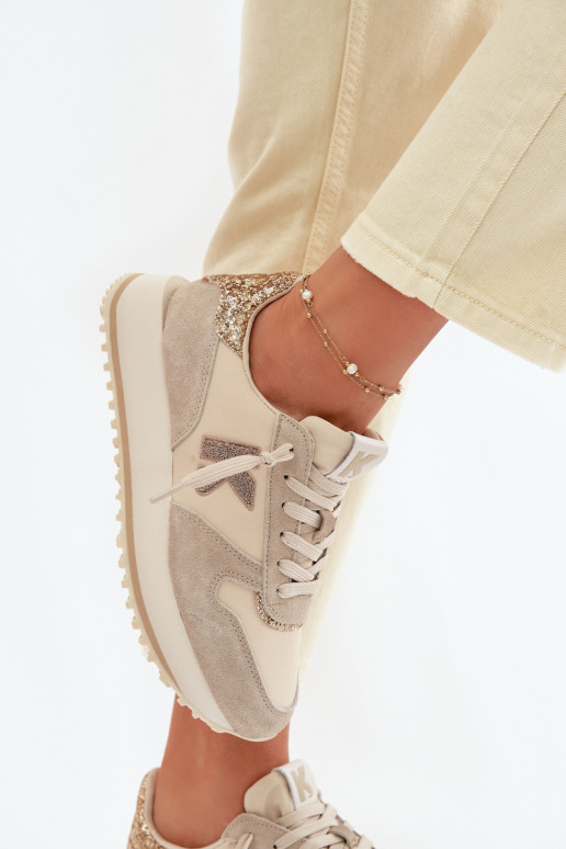 Kožené zo semišu Tenisky model obuvi Dámske s platformou Kobbo 100103 béžová