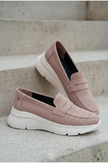 Dámske mokasíny z prírodného semišu s platformou Vinceza 79626 pieskové