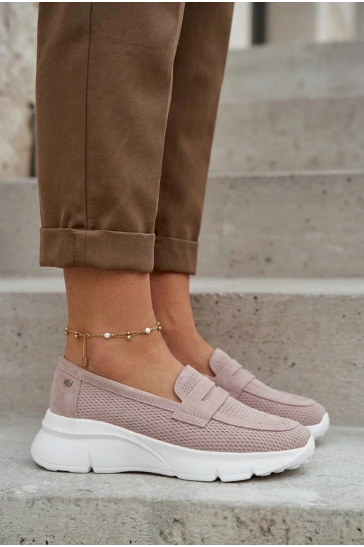 Dámske mokasíny z prírodného semišu s platformou Vinceza 79626 pieskové