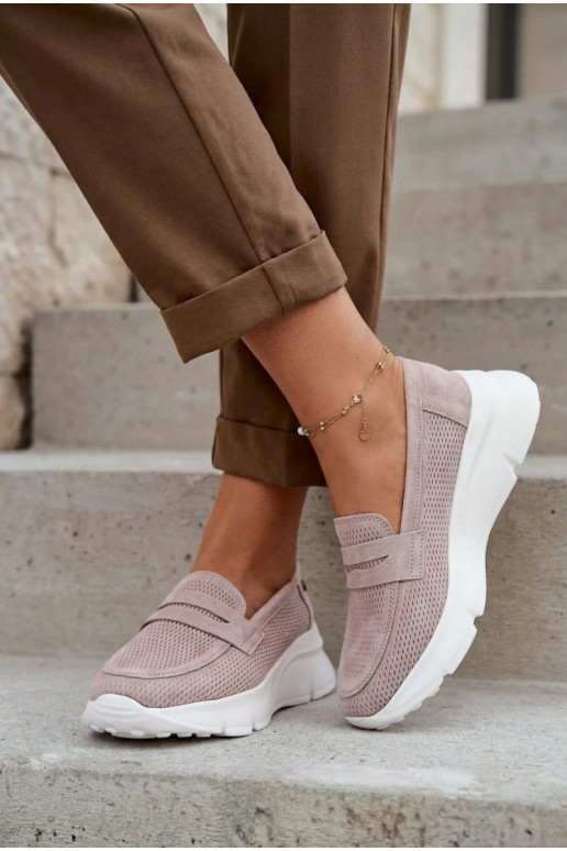 Dámske mokasíny z prírodného semišu s platformou Vinceza 79626 pieskové