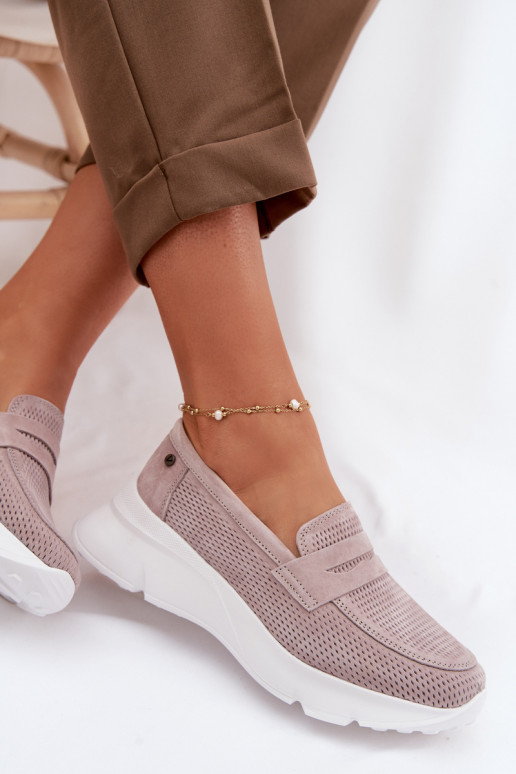 Dámske mokasíny z prírodného semišu s platformou Vinceza 79626 pieskové