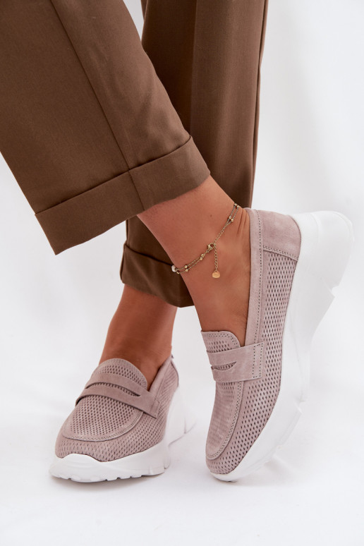 Dámske mokasíny z prírodného semišu s platformou Vinceza 79626 pieskové