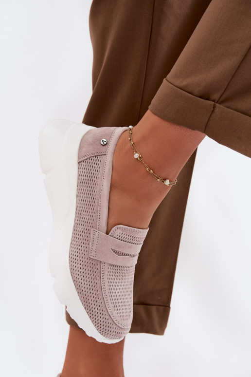 Dámske mokasíny z prírodného semišu s platformou Vinceza 79626 pieskové