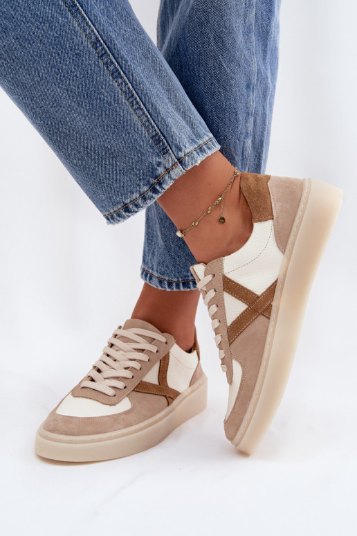 Kožené zo semišu Tenisky model obuvi Dámske Zazoo N1108S5 béžová