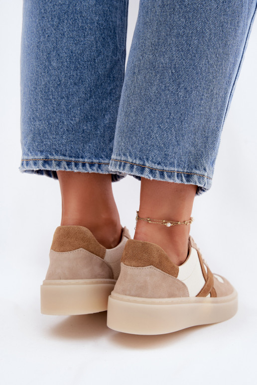 Kožené zo semišu Tenisky model obuvi Dámske Zazoo N1108S5 béžová