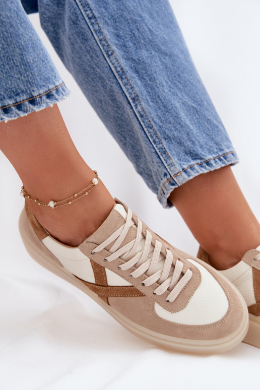 Kožené zo semišu Tenisky model obuvi Dámske Zazoo N1108S5 béžová