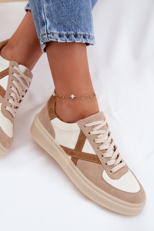 Kožené zo semišu Tenisky model obuvi Dámske Zazoo N1108S5 béžová
