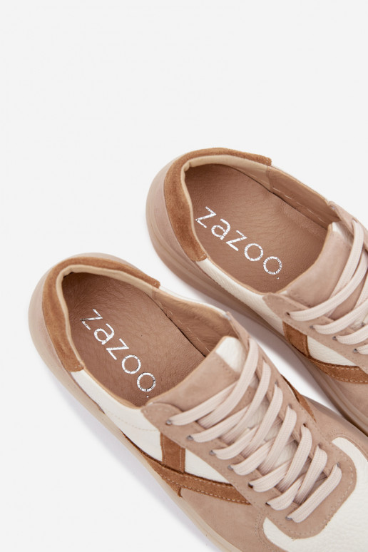 Kožené zo semišu Tenisky model obuvi Dámske Zazoo N1108S5 béžová