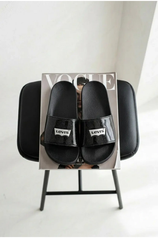 Papuče mládež LEVI'S VPOL0251S-2693 čierna s leskom