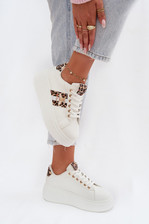 Tenisky model obuvi Dámske s platformouPrzypinką biela farba so vzormi leopardej kožušiny Palvessa