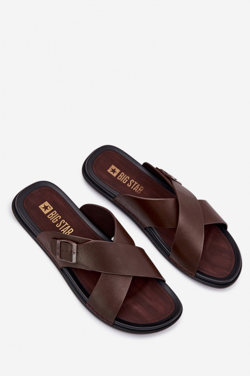 Kožené papuče pre mužov s prackami Big Star RR174077 Hnedá farba