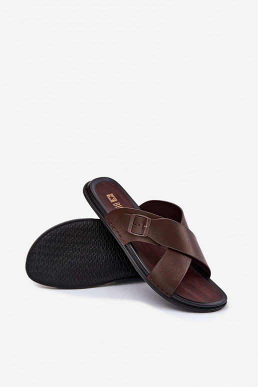 Kožené papuče pre mužov s prackami Big Star RR174077 Hnedá farba