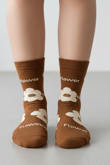 Hnedé ponožky s kvetinovým... 2