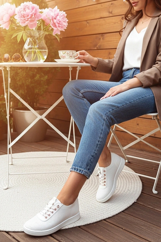 Biele vyberateľné perforované tenisky...