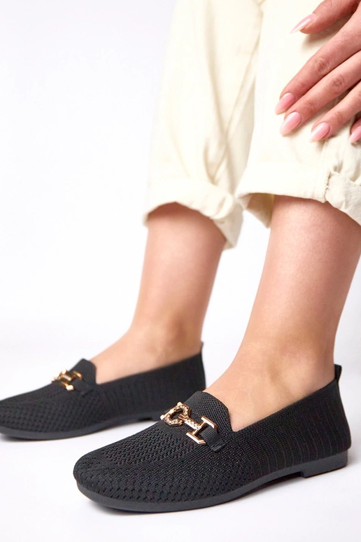 Čierne textilné mokasíny so zlatou...