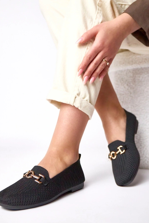 Čierne textilné mokasíny so zlatou...
