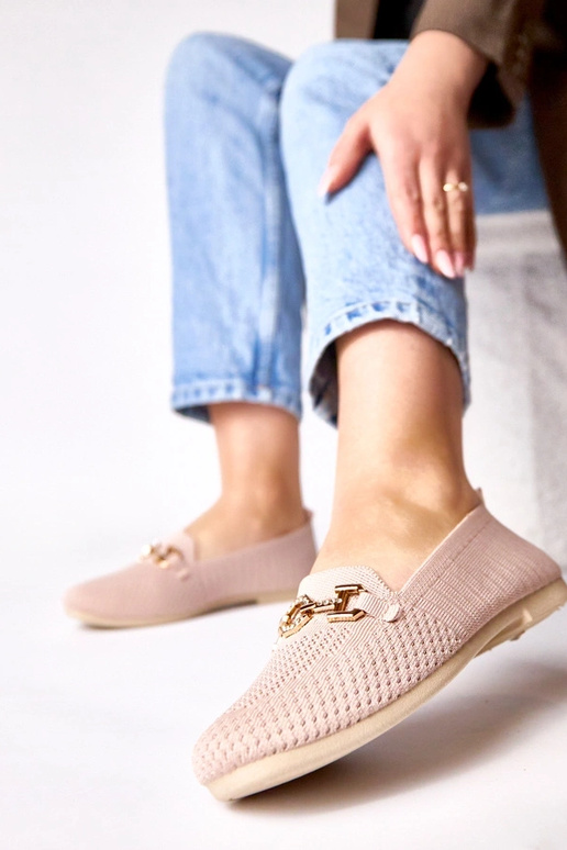 Ružové textilné mokasíny so zlatou...