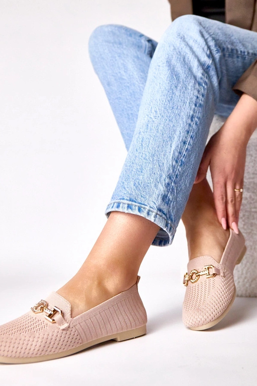 Ružové textilné mokasíny so zlatou...