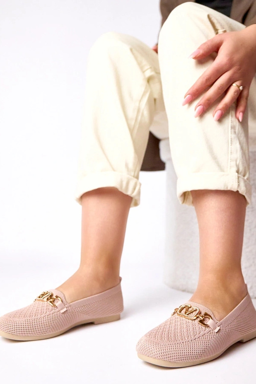 Ružové textilné mokasíny so zlatou...