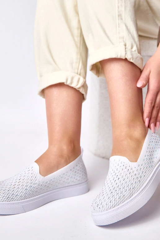 Biele textilné tenisky s kryštálmi...