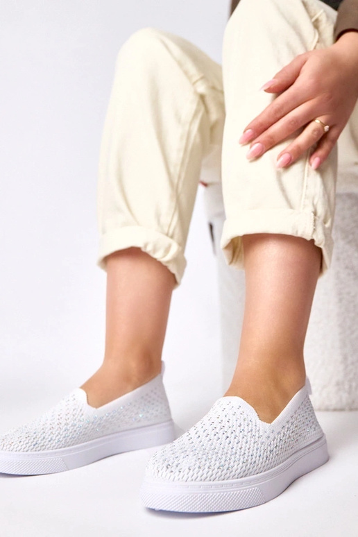 Biele textilné tenisky s kryštálmi...