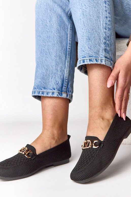 Čierne textilné mokasíny so zlatou...