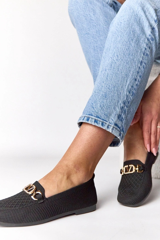 Čierne textilné mokasíny so zlatou...