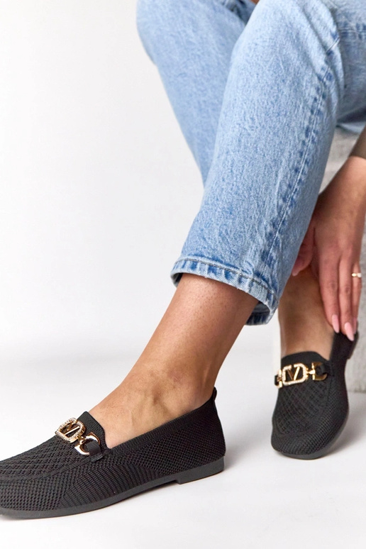 Čierne textilné mokasíny so zlatou...