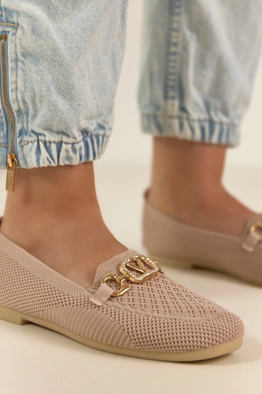 Ružové textilné mokasíny so zlatou...
