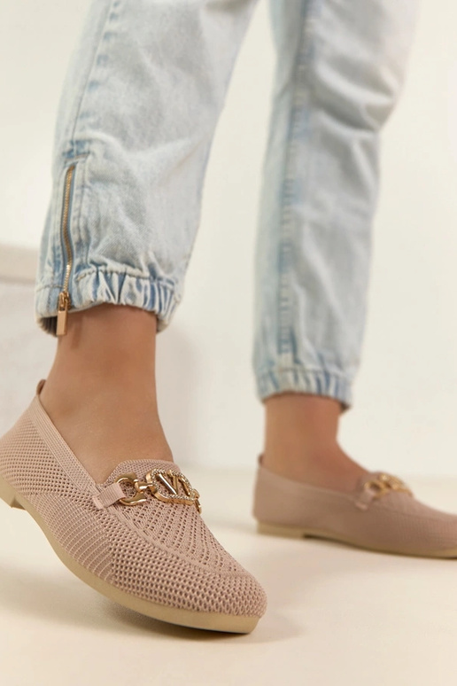 Ružové textilné mokasíny so zlatou...