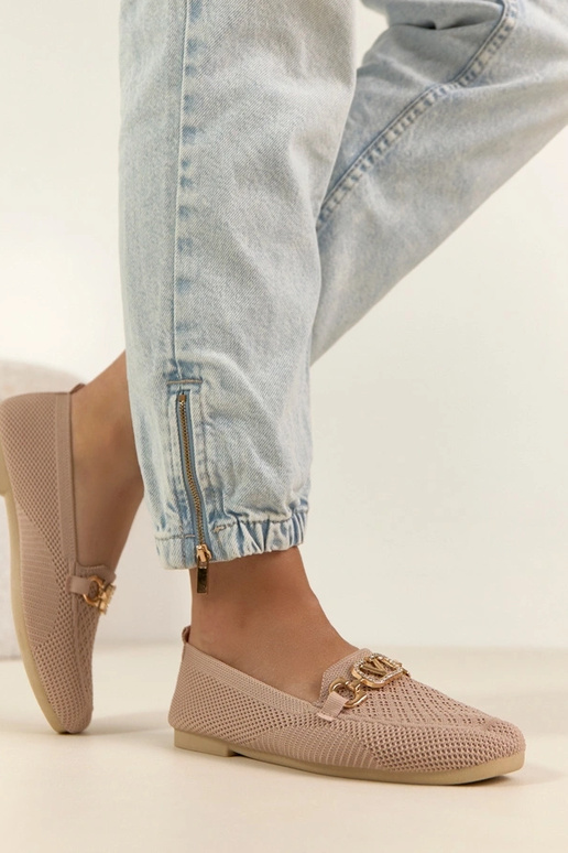 Ružové textilné mokasíny so zlatou...