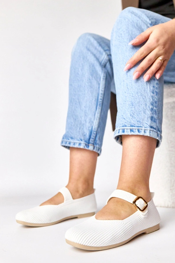 Biele textilné baleríny s...