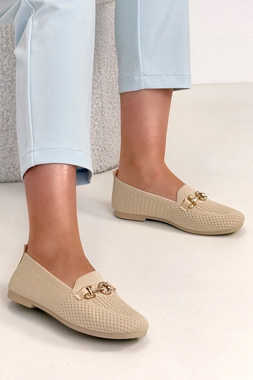 Pieskové textilné mokasíny so zlatou...