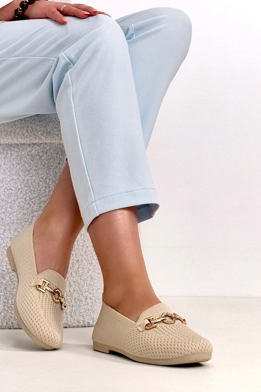 Pieskové textilné mokasíny so zlatou...