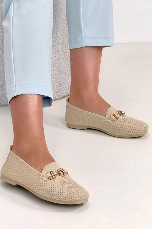 Pieskové textilné mokasíny so zlatou...