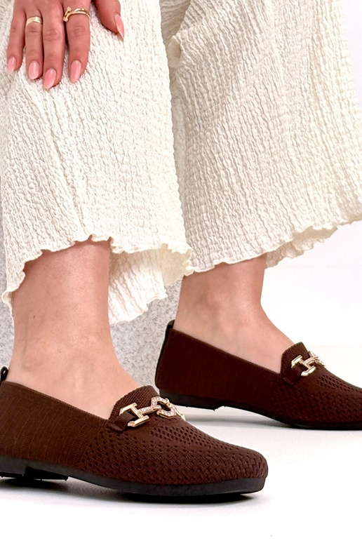 Hnedé textilné mokasíny so zlatou...