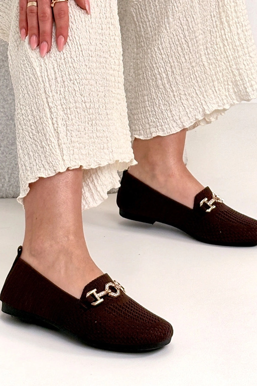 Hnedé textilné mokasíny so zlatou...