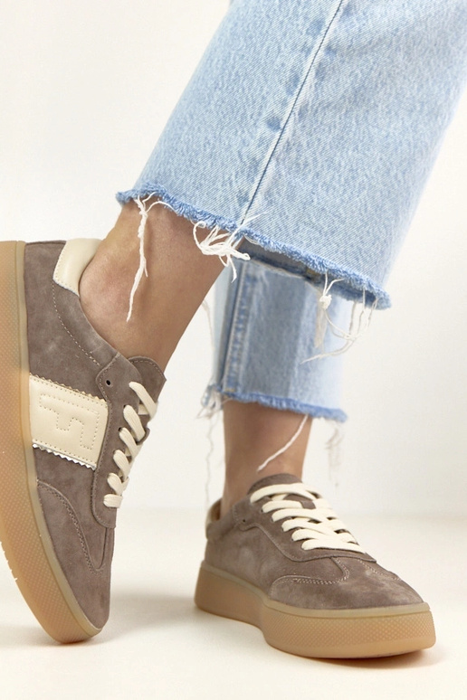 Tmavo-hnedé kožené športové tenisky s...