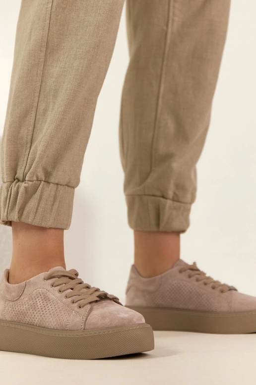 Pieskové kožené tenisky s platformou...