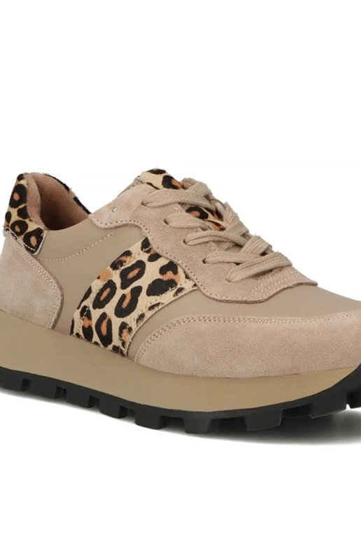 Pieskové kožené topánky na platforme...