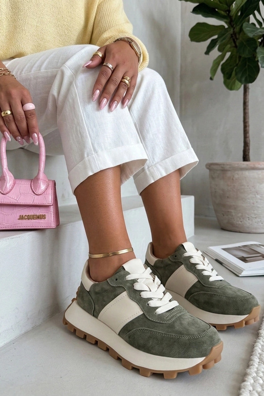 Zelené kožené topánky na platforme...