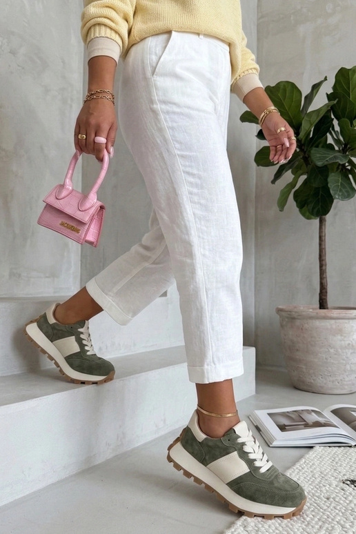 Zelené kožené topánky na platforme...