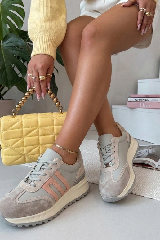 Sivé kožené topánky na platforme Filippo