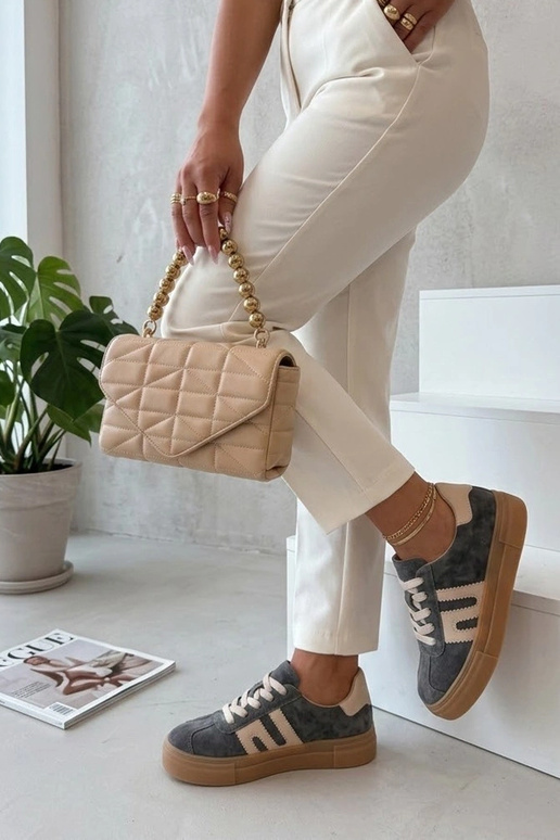 Sivé kožené topánky na platforme Filippo