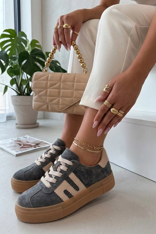 Sivé kožené topánky na platforme Filippo